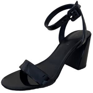 Nine West Black Heels Faux Patent Leather Open Toe Strap Buckle Women's Sz 8.5 M